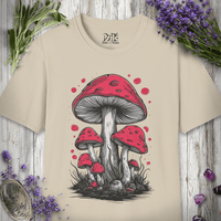 Sand unisex t-shirt printed with the Red Mushrooms design.