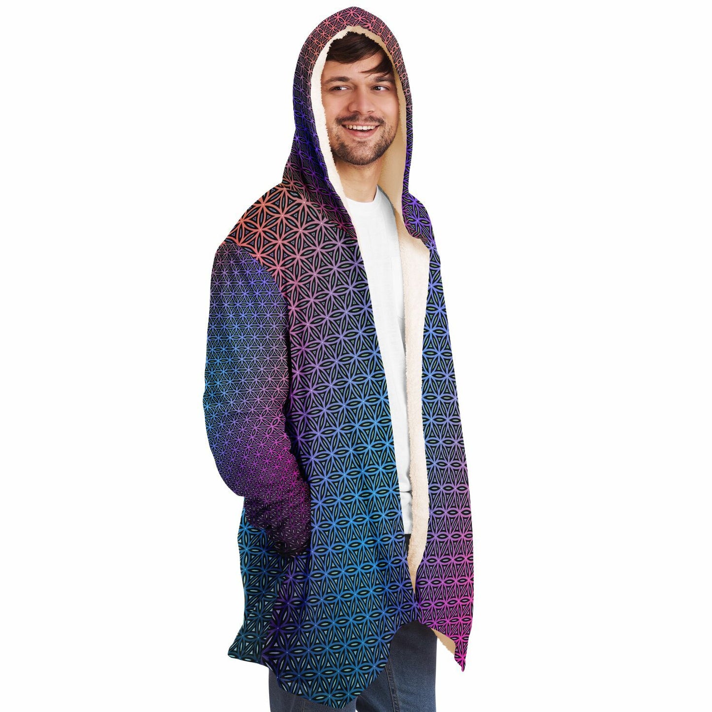 "Rainbow Flower of Life Pattern" HOODED CLOAK