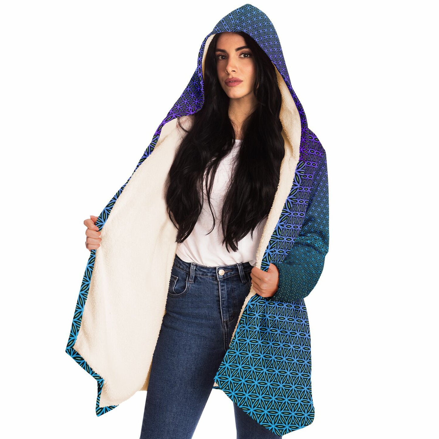 "Blue Flower of Life Pattern" HOODED CLOAK