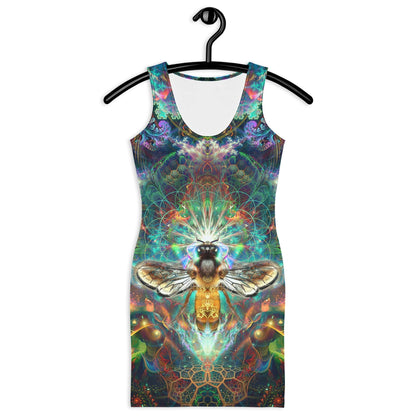 Full-length front view of the "To Bee or Not to Bee" bodycon fitted dress.
