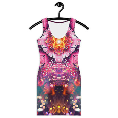Second front view of the Endless Mallow bodycon dress showing the fitted silhouette and flower mandala print.