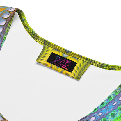 Close-up of the fabric and print detail on the Activation Initiated bodycon dress.