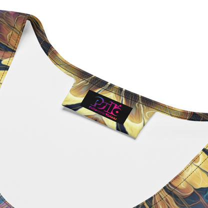 Close-up detail of the all-over print fabric on the Polaris bodycon fitted dress.