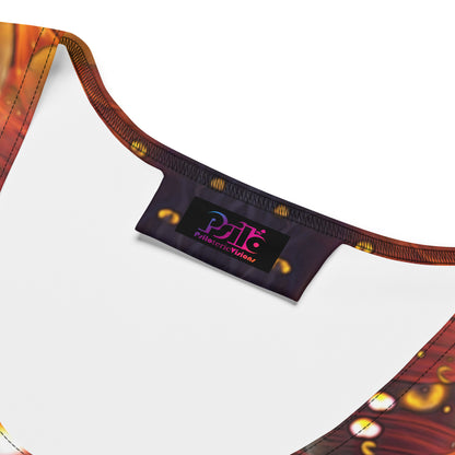 Close-up detail of the all-over print fabric on the Autumn Bloom bodycon fitted dress.