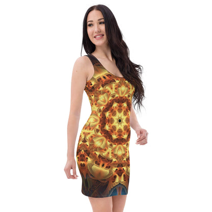 Right side view of the Totem Sun bodycon fitted dress showing the fitted silhouette.
