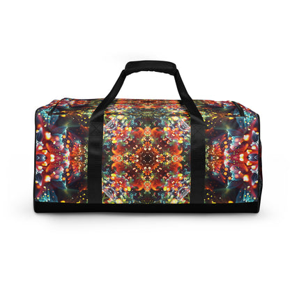 Back view of the Kaleidobloom duffle bag, fully wrapped in the kaleidoscope bloom print.