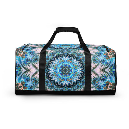 White duffle bag printed with the "Return to Purity" design, back view showing the smooth print panel.
