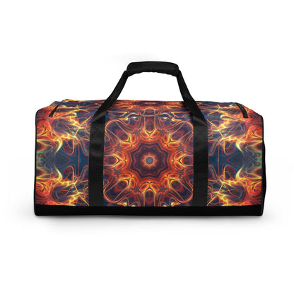 White duffle bag printed with the "Aquatic Rays" design, back view showing the smooth print panel.