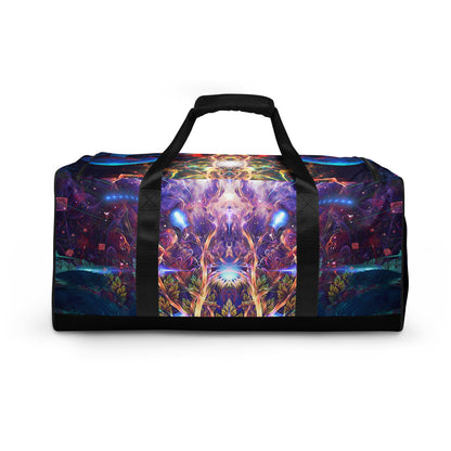 Back view of the Peekaboo duffle bag showing the print across the rear panel.
