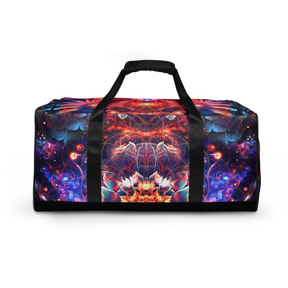 Back view of the Lapis Philosophorum duffle bag showing the print across the rear panel.