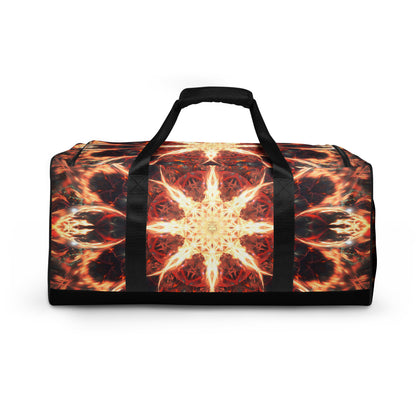 Back view of the Muladhara duffle bag showing the print across the rear panel.