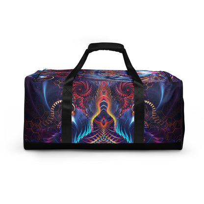 Back view of the Empurrress duffle bag showing the print across the rear panel.