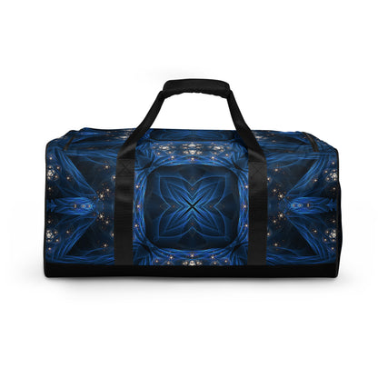 Back view of the 'Inner Sanctum' duffle bag showing its all-over-print psychedelic artwork.
