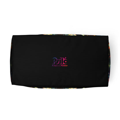 Underside view of the Kaleidobloom duffle bag showing its flat reinforced base.