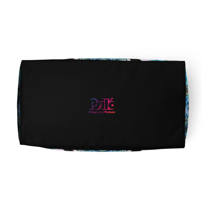 White duffle bag printed with the "Return to Purity" design, bottom view showing the reinforced base.