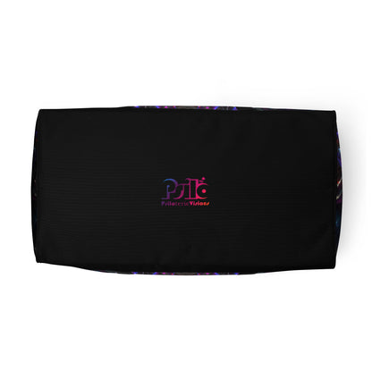 White duffle bag printed with the "Dragon Heart" design, bottom view showing the reinforced base.