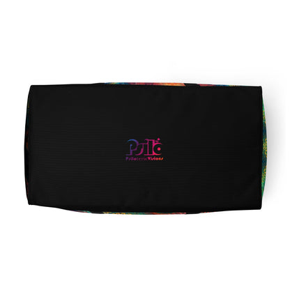 Bottom view of the 'Free Your Mind Fibonacci' duffle bag showing its reinforced base.