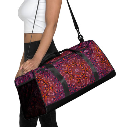 Another front view of the 'Forged In Neon' duffle bag highlighting the psychedelic print design.