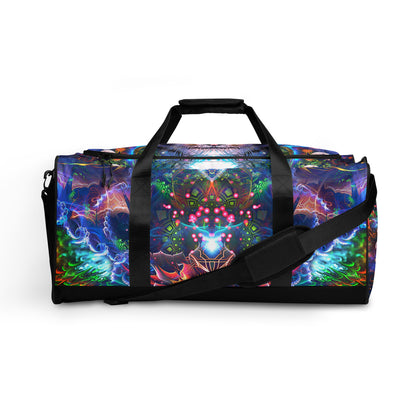Front-facing view of the Hunter's Moon duffle bag print.