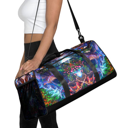 Straight-on front view of the Hunter's Moon duffle bag.