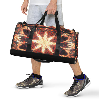 Front-facing view of the Muladhara duffle bag print.