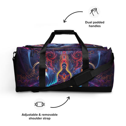 Front-facing view of the Empurrress duffle bag print.