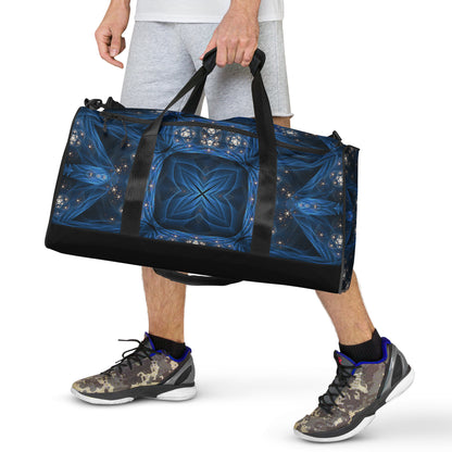 Another front view of the 'Inner Sanctum' duffle bag showing the all-over-print pattern.