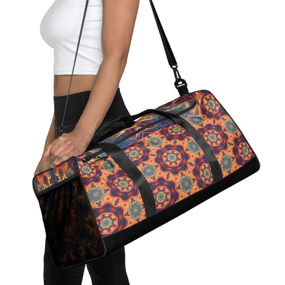 Close front view of the 'Aquatic Rays' duffle bag showing the all-over-print pattern in detail.