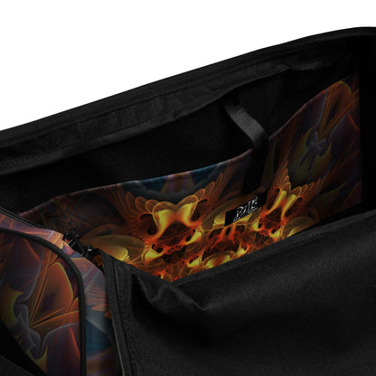 Close-up of the open Totem Sun duffle bag showing the multiple inside pockets.