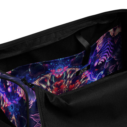 Interior pocket view of the 'Flow State' duffle bag showing its inside storage pocket.