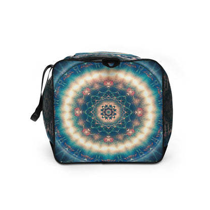 Left-side profile view of the Triple Goddess duffle bag showing its width and side handle.