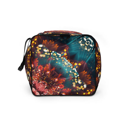 Left side view of the Reaching For Light duffle bag.