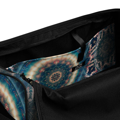 Close-up of the interlining and stitching quality inside the Triple Goddess duffle bag.