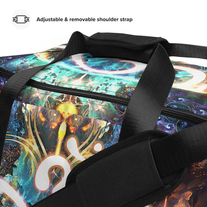 Close-up of the print detail on the Density 432 duffle bag fabric.