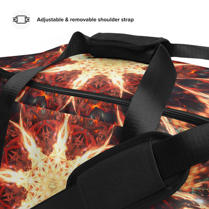 Close-up of the hook-and-loop handle fasteners on the Muladhara duffle bag.