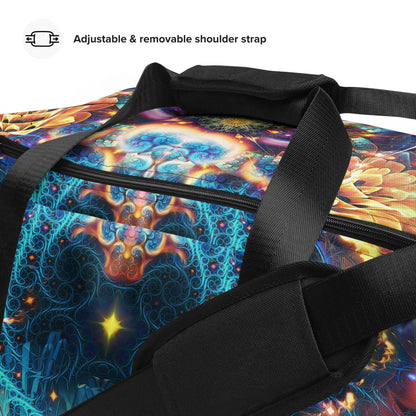 Close-up of the print detail on the Polaris duffle bag fabric.