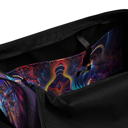Close-up of the zippered pocket on the Empurrress duffle bag.