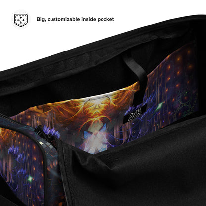 Close-up of the mesh side pocket on the Immortal Truth duffle bag.
