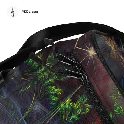 Close-up of the padded shoulder strap on the 'Heightened Stroll' duffle bag.
