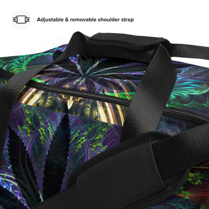 Close-up of the dual padded handles on the 'Heightened Stroll' duffle bag.