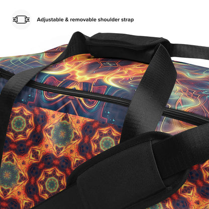 Close-up of the mesh side pocket on the 'Aquatic Rays' duffle bag.