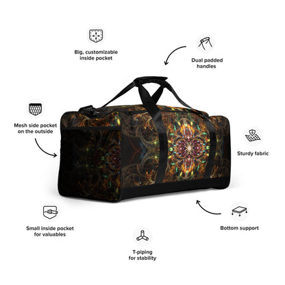 Angled front view of the Sigil of Valor duffle bag displaying the full sigil artwork across the side.