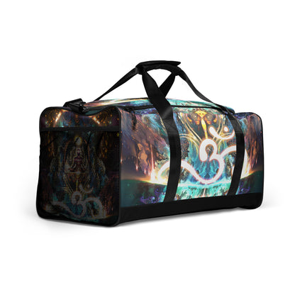 Right-front view of the Density 432 duffle bag showing the mesh side pocket.