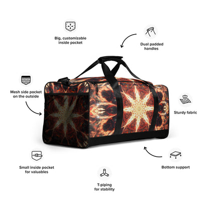 Another right-front angle of the Muladhara duffle bag showing the T-piping seam.