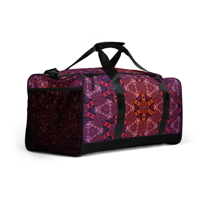 Another right-front view of the 'Forged In Neon' duffle bag highlighting its neon print artwork.
