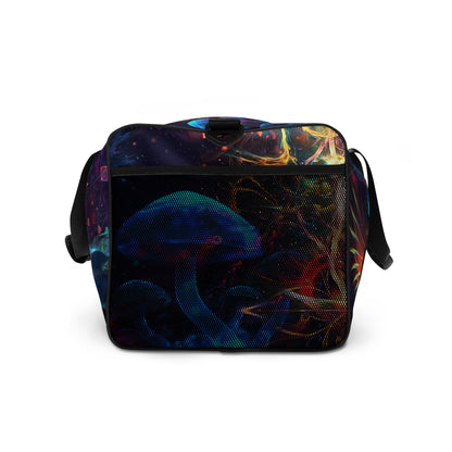 Right side view of the Peekaboo duffle bag showing the adjustable padded shoulder strap.
