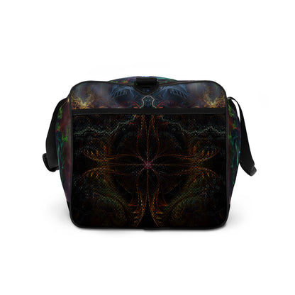 Right side view of the 'Heightened Stroll' duffle bag showing its profile and mesh side pocket.