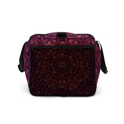Right side view of the 'Forged In Neon' duffle bag showing its all-over-print psychedelic artwork.