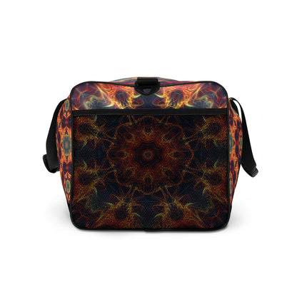 Right side view of the 'Aquatic Rays' duffle bag showing its psychedelic print design.