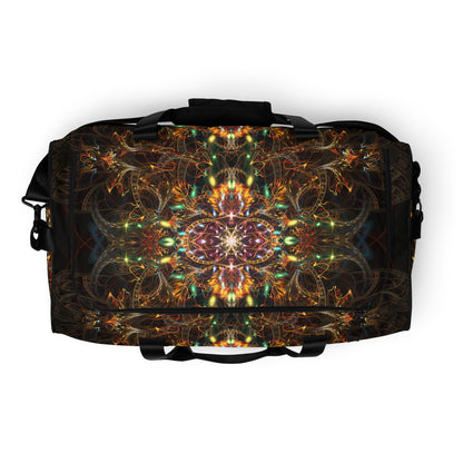 Top view of the Sigil of Valor duffle bag showing the main zipper closure.